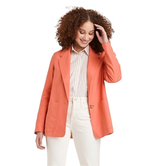 A New Day Blazer Linen Terracotta Orange Long Sleeve 1 Button Career Jacket XS - Picture 2 of 7